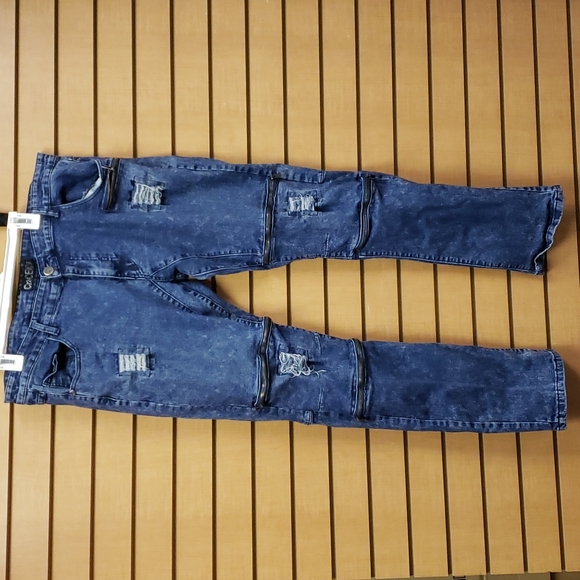 CR24 Men’s Distressed Zipper Jeans | Size 40 | Straight Leg Blue Denim - Picture 2 of 11